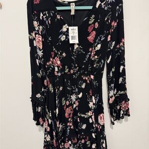 Kohl's Black Floral Long Sleeve Dress